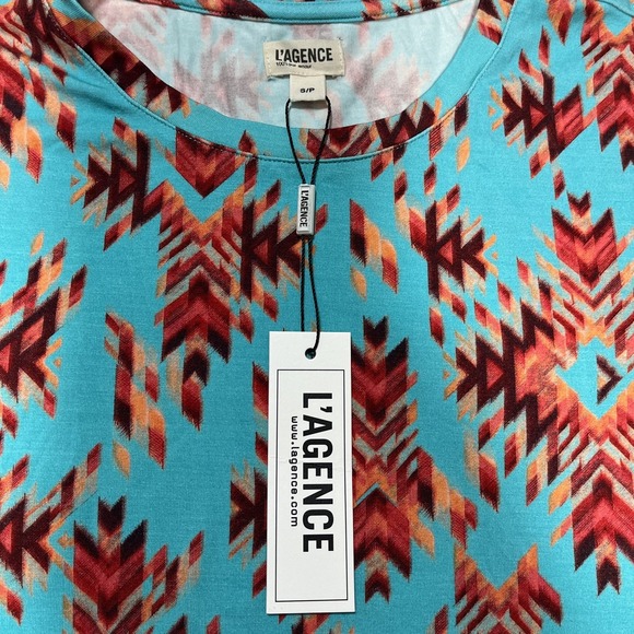 L'AGENCE Ressi Fitted Tee Women‎ S Pool Blue Multi Ganado Shirt Southwestern NEW - Picture 12 of 16